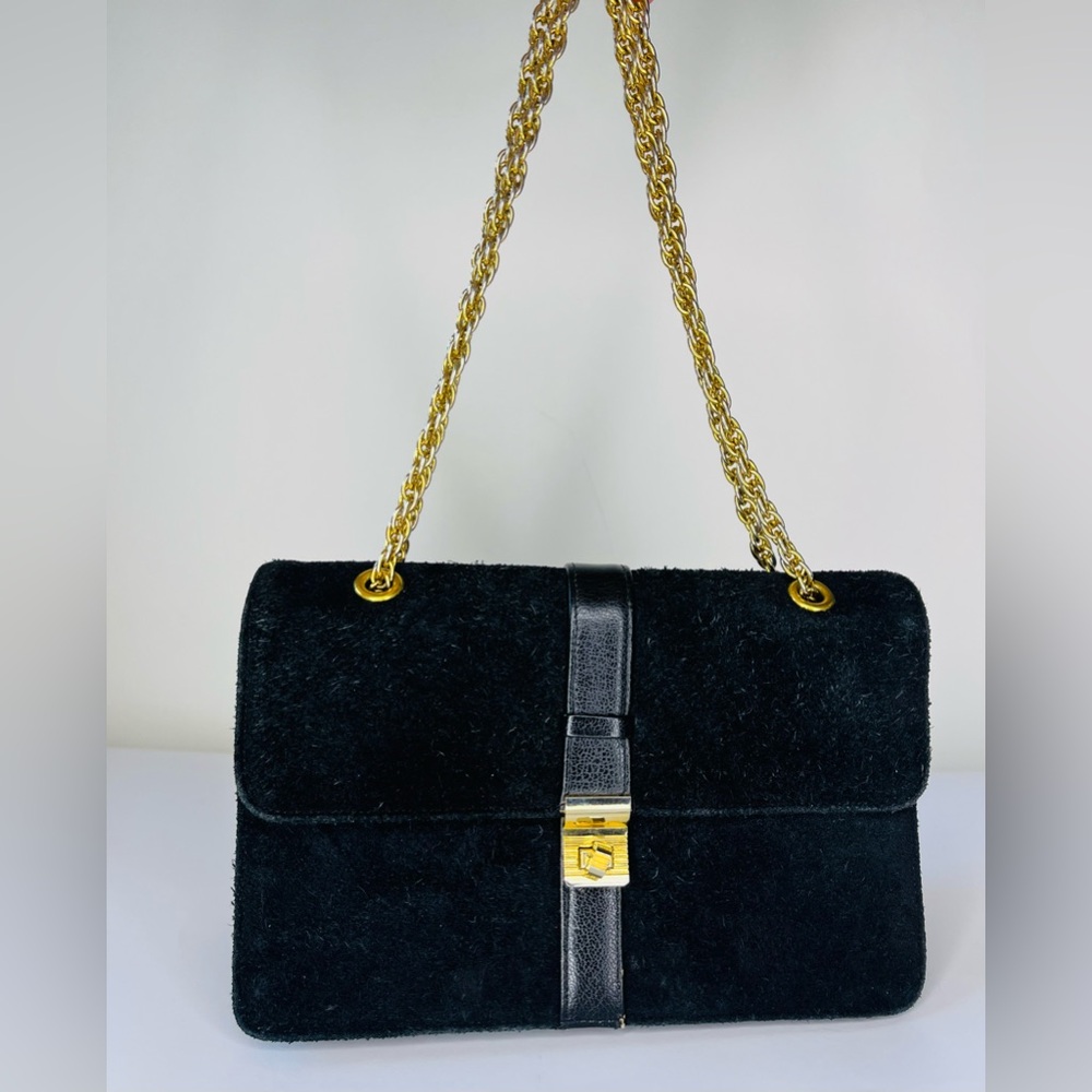 Black suede vintage purse crossbody